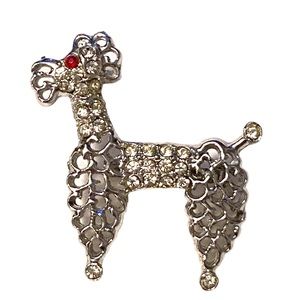 Vintage POODLE Brooch Dog Figural Silver Rhinestone